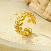 Stainless Steel Jewelry Gold Leaf Texture Ring Light Luxury Style Electroplated