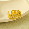 Stainless Steel Jewelry Gold Leaf Texture Ring Light Luxury Style Electroplated