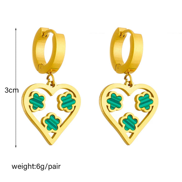 Stainless Steel Jewelry Heart Shape Plum Flower Hollow Love Pendant Earrings Electroplated For Women