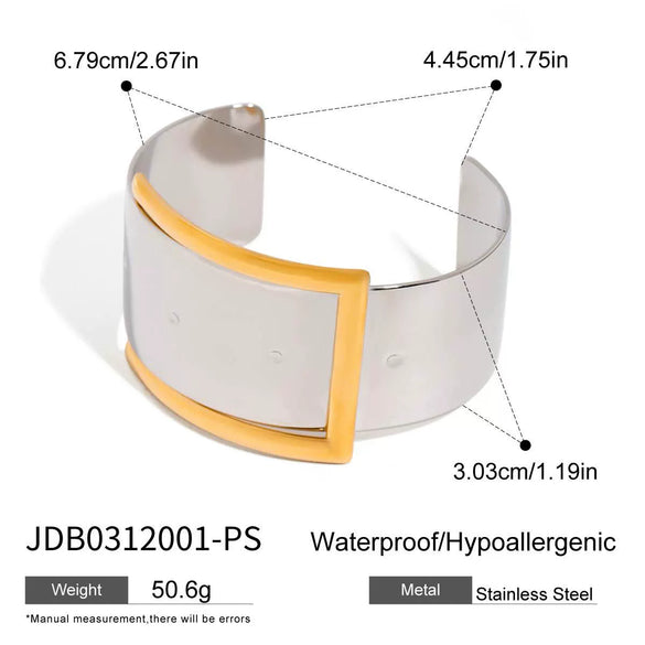 Stainless Steel Jewelry Open Bracelet With 18K Gold Electroplated And Geometric Original Design