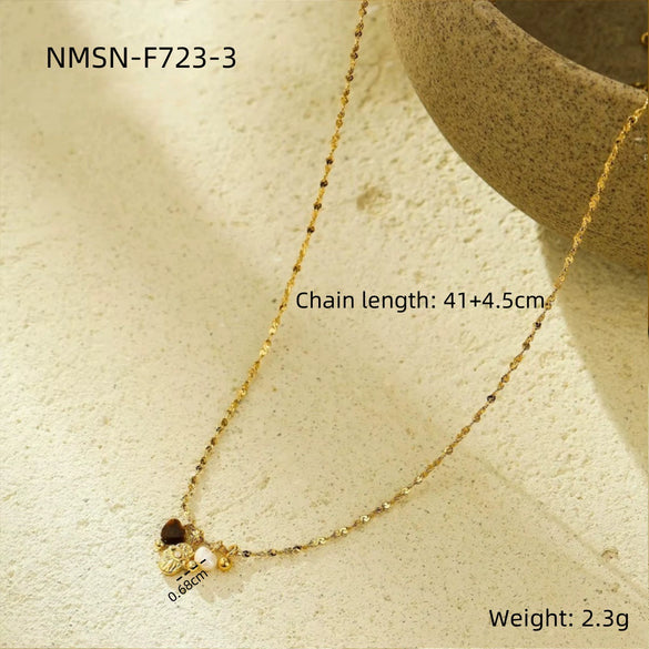 Stainless Steel Jewelry Set With Natural Stone Pearls Electroplated For Women Fashion Light Luxury Bracelets And Necklace