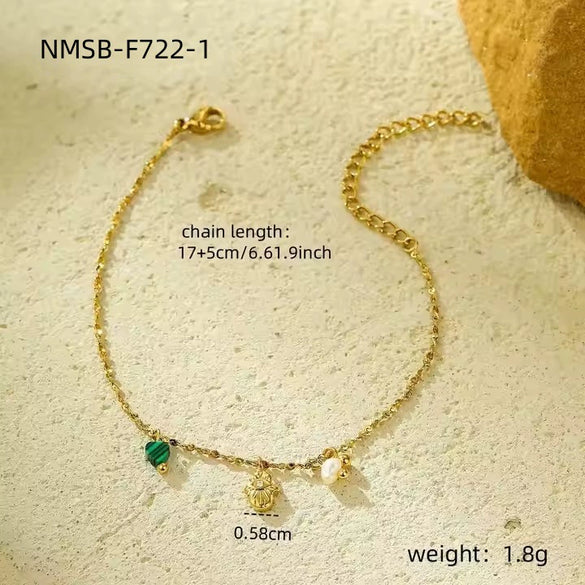 Stainless Steel Jewelry Set With Natural Stone Pearls Electroplated For Women Fashion Light Luxury Bracelets And Necklace