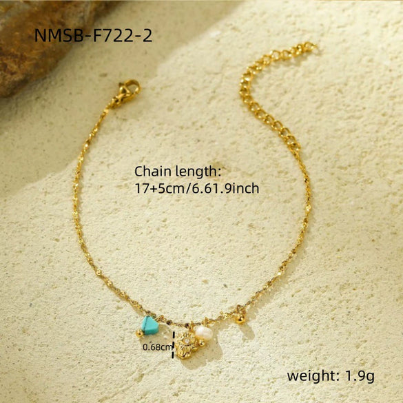 Stainless Steel Jewelry Set With Natural Stone Pearls Electroplated For Women Fashion Light Luxury Bracelets And Necklace