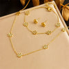 Stainless Steel Jewelry Set With Plants And Flowers Pattern Necklace Earring Bracelet For Women