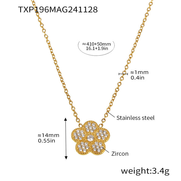 316L Stainless Steel Jewelry Set With Plum Blossom Inlaid Zircon For Women Light Luxury Style Electroplated