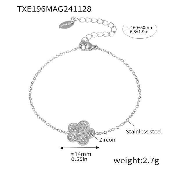 316L Stainless Steel Jewelry Set With Plum Blossom Inlaid Zircon For Women Light Luxury Style Electroplated
