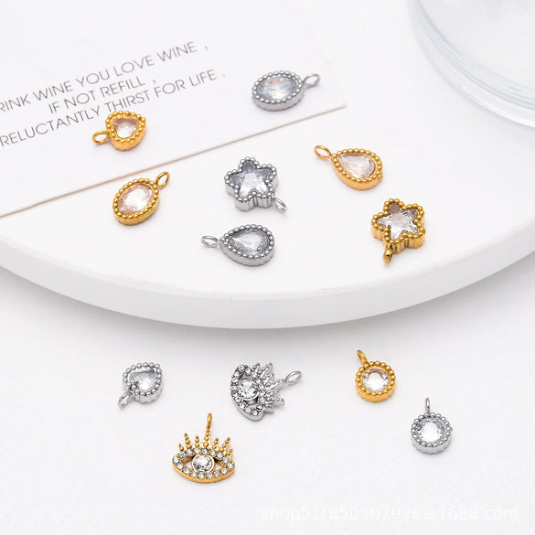 Stainless Steel Jewelry With Diamond Zircon In Round Love Fivepointed Star Eyes Oval Water Drop Shapes Electroplated Earrings Bracelet Necklace Diy Accessories