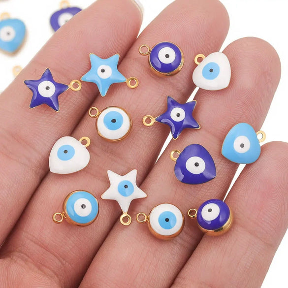 Stainless Steel Jewelry With Eyes Pattern Oil Dripping Craft Round Heart Fivepointed Star Pendant Bracelet Necklace