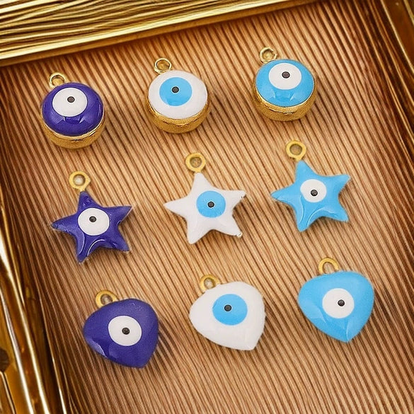 Stainless Steel Jewelry With Eyes Pattern Oil Dripping Craft Round Heart Fivepointed Star Pendant Bracelet Necklace