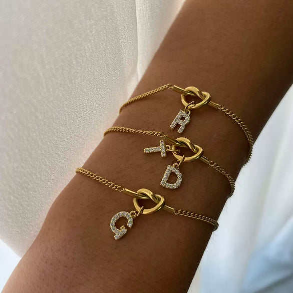 Stainless Steel Jewelry With Mixed Gemstone Inlay Love Knot Letter Pendant Snake Bone Chain Diamond Design Minimalist Style