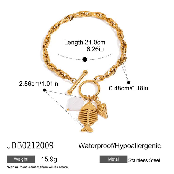Stainless Steel Jewelry Women's Geometric Shell Fish Bone Conch Pendant Bracelet With 18K Gold Electroplating