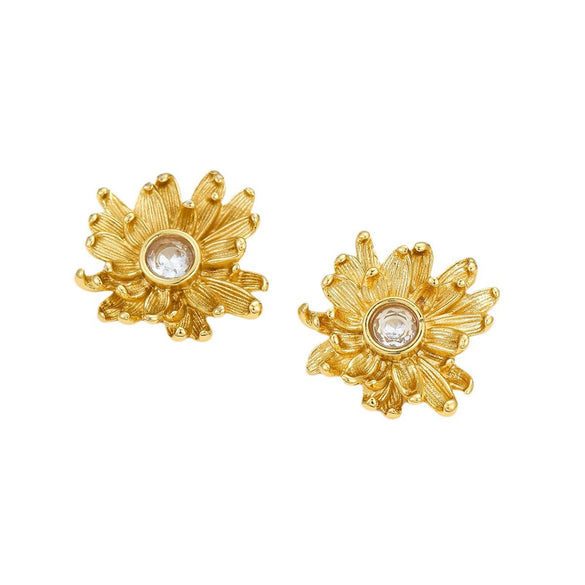 Stainless Steel 18K Asymmetrical Petals Zircon Inlaid Electroplated Vintage Women's Earrings