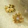 Stainless Steel 18K Asymmetrical Petals Zircon Inlaid Electroplated Vintage Women's Earrings