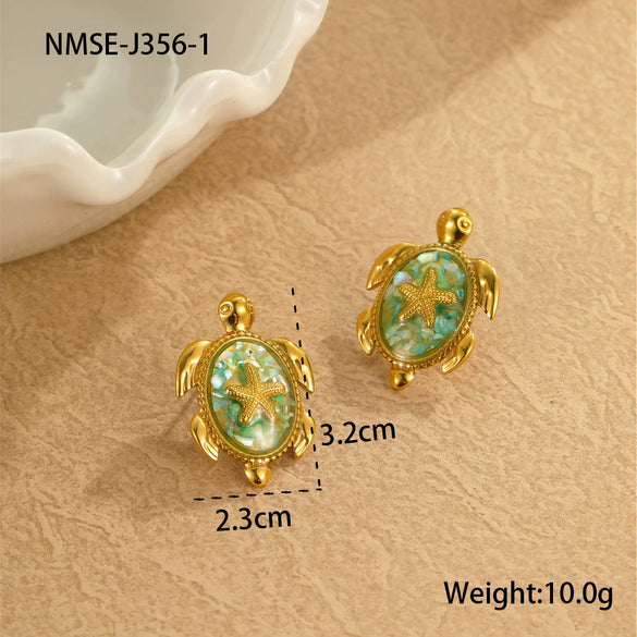 Stainless Steel 18K Electroplated Animal Zodiac Style Turtle And Starfish Earrings