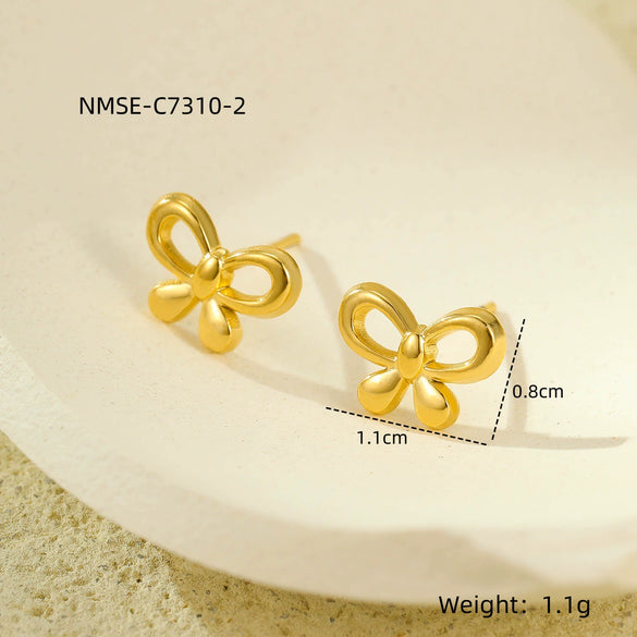 Stainless Steel 18K Electroplated Bow Star Inlaid Zircon Women's Earrings Set
