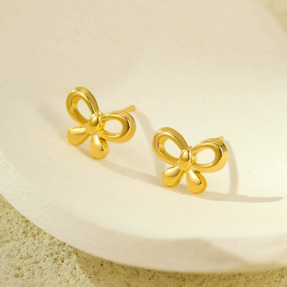 Stainless Steel 18K Electroplated Bow Star Inlaid Zircon Women's Earrings Set