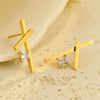 Stainless Steel 18K Electroplated Cross Zircon Women's Earrings Simple Fashion Design