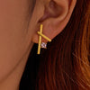 Stainless Steel 18K Electroplated Cross Zircon Women's Earrings Simple Fashion Design
