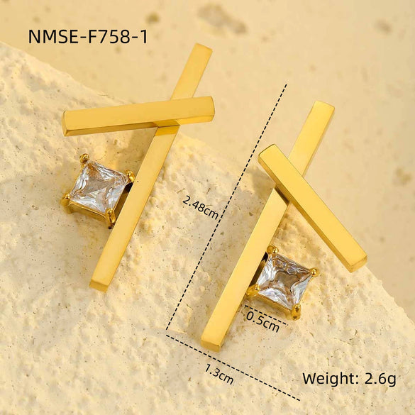 Stainless Steel 18K Electroplated Cross Zircon Women's Earrings Simple Fashion Design