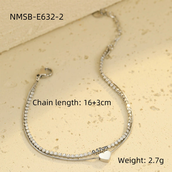 Stainless Steel 18K Electroplated Doublelayer Love Zircon Stacked Bracelet For Men And Women