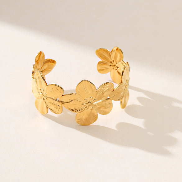 Stainless Steel 18K Electroplated Fashion Ol Plant Flowers Petal Bracelet Jewelry