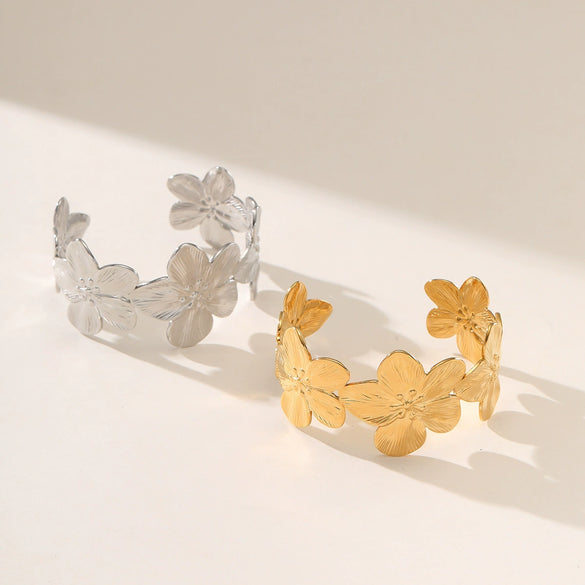 Stainless Steel 18K Electroplated Fashion Ol Plant Flowers Petal Bracelet Jewelry