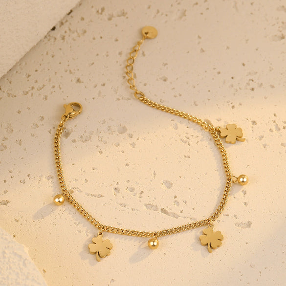 Stainless Steel 18K Electroplated Fourleaf Clover Fashion Women's Bracelet Jewelry