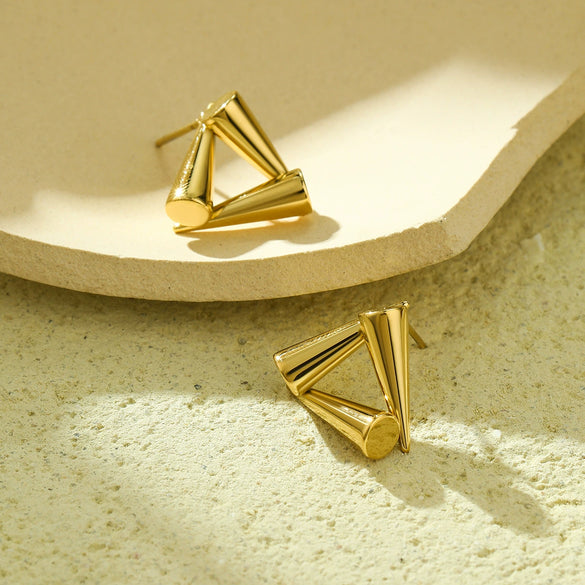 Stainless Steel 18K Electroplated Geometric Conical Triangular Women's Earrings
