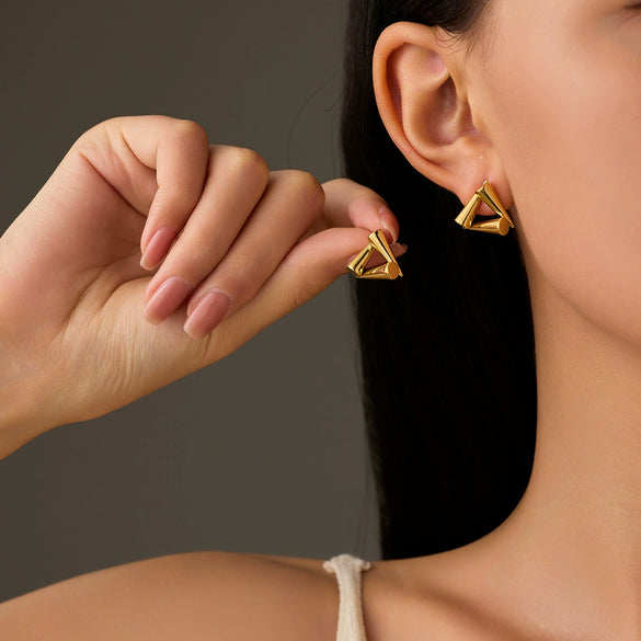 Stainless Steel 18K Electroplated Geometric Conical Triangular Women's Earrings
