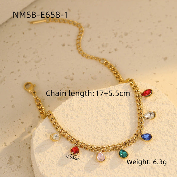 Stainless Steel 18K Electroplated Geometric Rhinestone Tassel Women's Bracelet