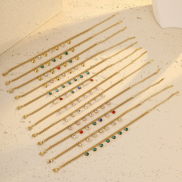 Stainless Steel 18K Electroplated Geometric Rhinestone Tassel Women's Bracelet