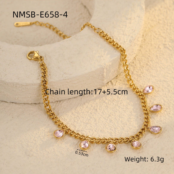 Stainless Steel 18K Electroplated Geometric Rhinestone Tassel Women's Bracelet