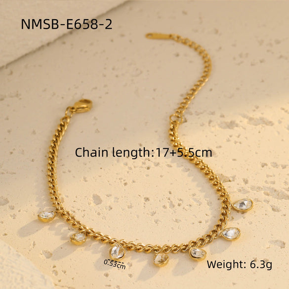 Stainless Steel 18K Electroplated Geometric Rhinestone Tassel Women's Bracelet