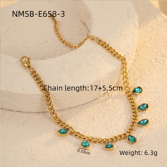 Stainless Steel 18K Electroplated Geometric Rhinestone Tassel Women's Bracelet