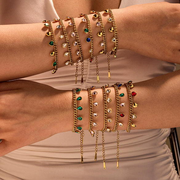 Stainless Steel 18K Electroplated Geometric Rhinestone Tassel Women's Bracelet