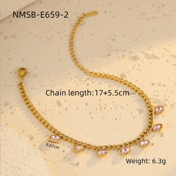 Stainless Steel 18K Electroplated Geometric Rhinestone Tassel Women's Bracelet