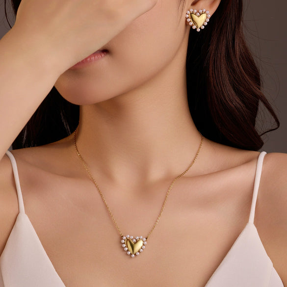 Stainless Steel 18K Electroplated Love Peach Heart Pendant Necklace For Women