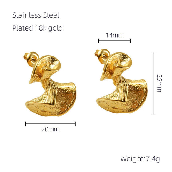 Stainless Steel 18K Geometric Pleated Electroplated Women's Earrings