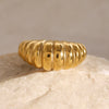 Stainless Steel 18K Gold Electroplated Croissant Ring Women's Hand Jewelry