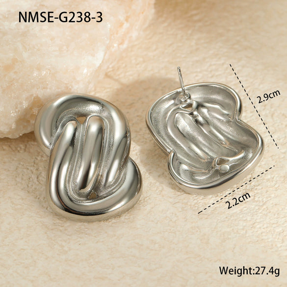 Stainless Steel 18K Gold Electroplated Geometric Asymmetrical Square Pleated Striped Women's Earrings