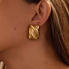 Stainless Steel 18K Gold Electroplated Geometric Asymmetrical Square Pleated Striped Women's Earrings