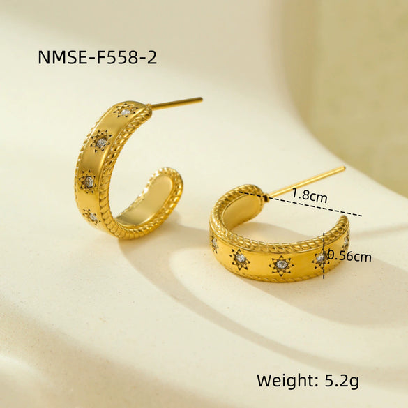 Stainless Steel 18K Gold Electroplated Geometric Retro Microencrusted Zircon Women's Earrings