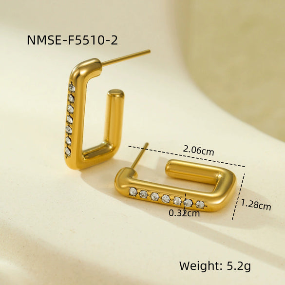 Stainless Steel 18K Gold Electroplated Geometric Retro Microencrusted Zircon Women's Earrings