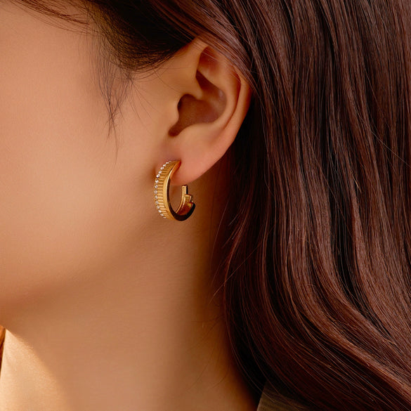 Stainless Steel 18K Gold Electroplated Geometric Retro Microencrusted Zircon Women's Earrings