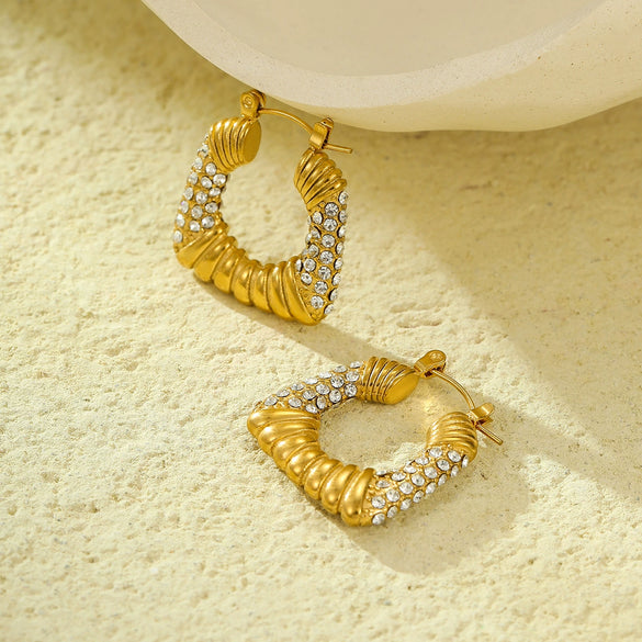 Stainless Steel 18K Gold Electroplated Geometric Retro Microencrusted Zircon Women's Earrings