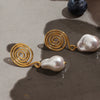 Stainless Steel 18K Gold Electroplated Geometric Spiral Imitation Pearl Women's Earrings