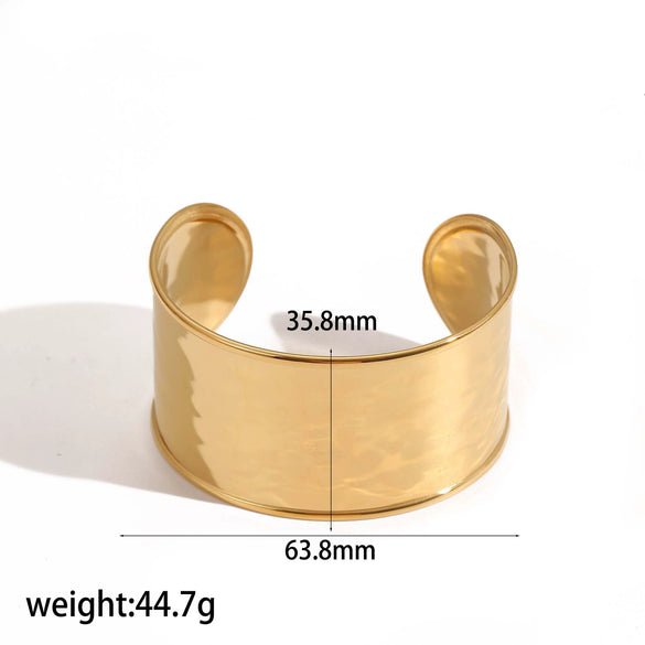 Stainless Steel 18K Gold Electroplated Personality Exaggerated Widefaced Bracelet