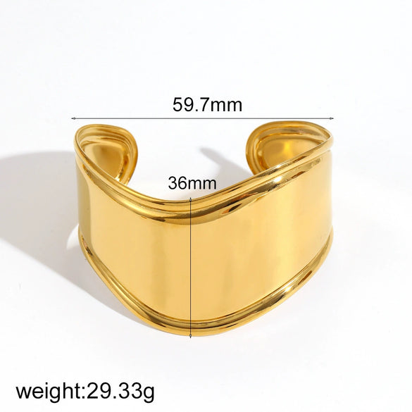 Stainless Steel 18K Gold Electroplated Personality Exaggerated Widefaced Bracelet