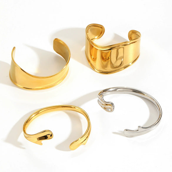 Stainless Steel 18K Gold Electroplated Personality Exaggerated Widefaced Bracelet