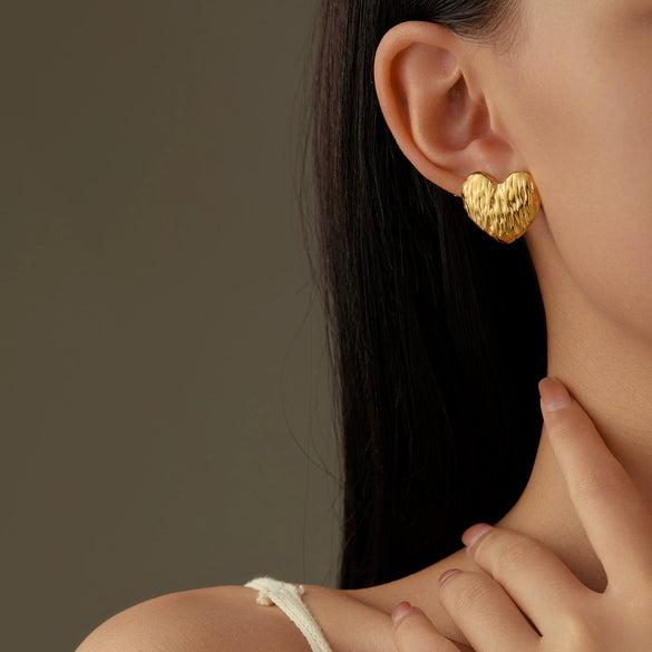 Stainless Steel 18K Gold Electroplated Round Pleated Textured Earrings